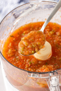 Homemade salsa after blending in a blender.